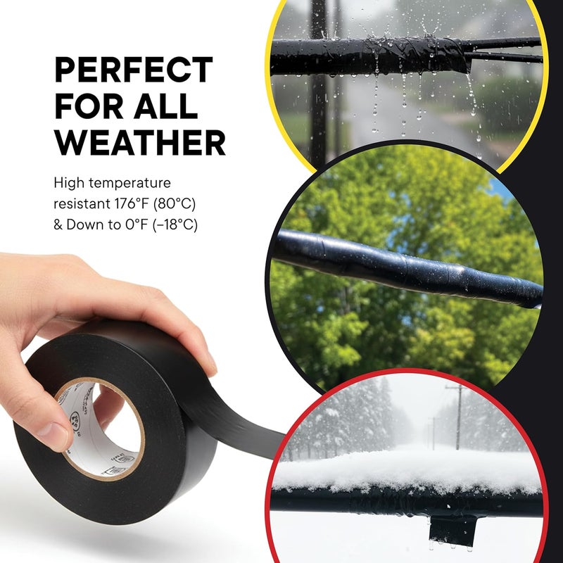 TAPEWELL Black Electrical Tape - Professional Grade - 3/4 inch x 66ft - PVC Vinyl Electrical Insulating Tape for All Weather - U/L Approved - Waterproof - Pack of 3 - Image 3